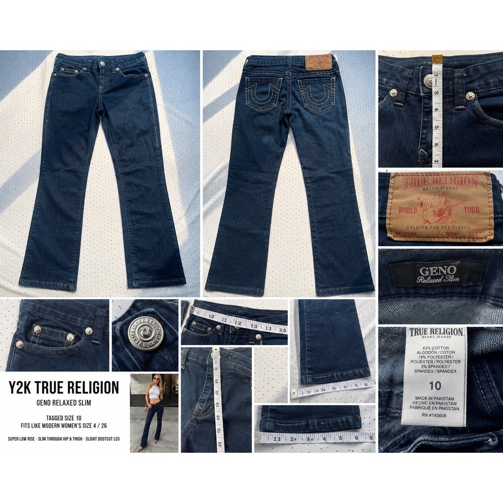 True Religion Geno Relaxed Slim Jeans Dark Wash Low Rise Y2K Size 10 Fits 26 4